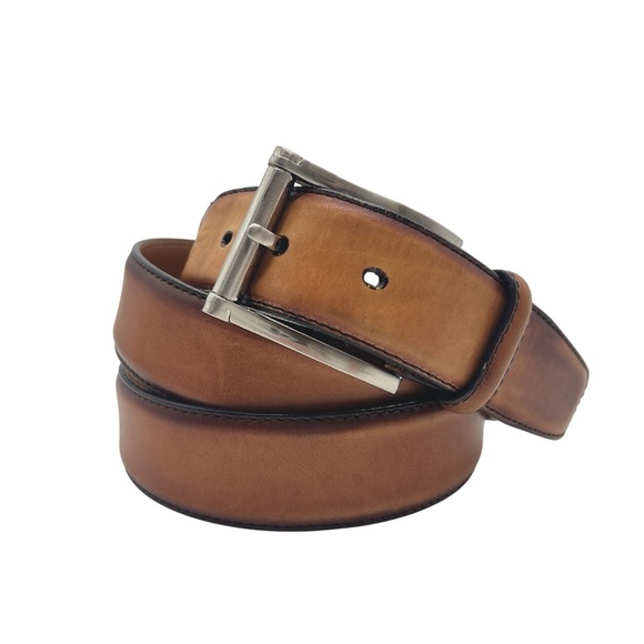 Magnanni CARBON Brown Burnished Leather Belt Men's 40" - Picture 1 of 16
